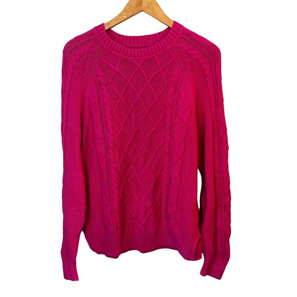 Vintage GAP Cable Knit Pullover Sweater 100% Cotton Hot Pink Women's Medium Tall - Picture 1 of 4